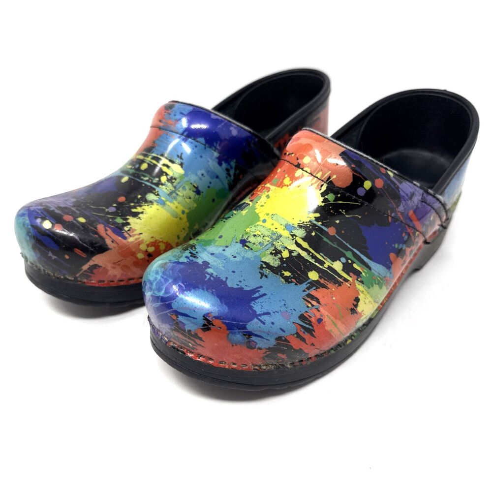 Dansko Paint Splatter Clogs Womens Sz EU 39 US 8.5 Colorful Comfort Professional